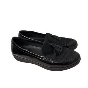 FitFlop Shoes Womens Size 11 Black Petrina Faux Calf Hair Moccasin Loafers